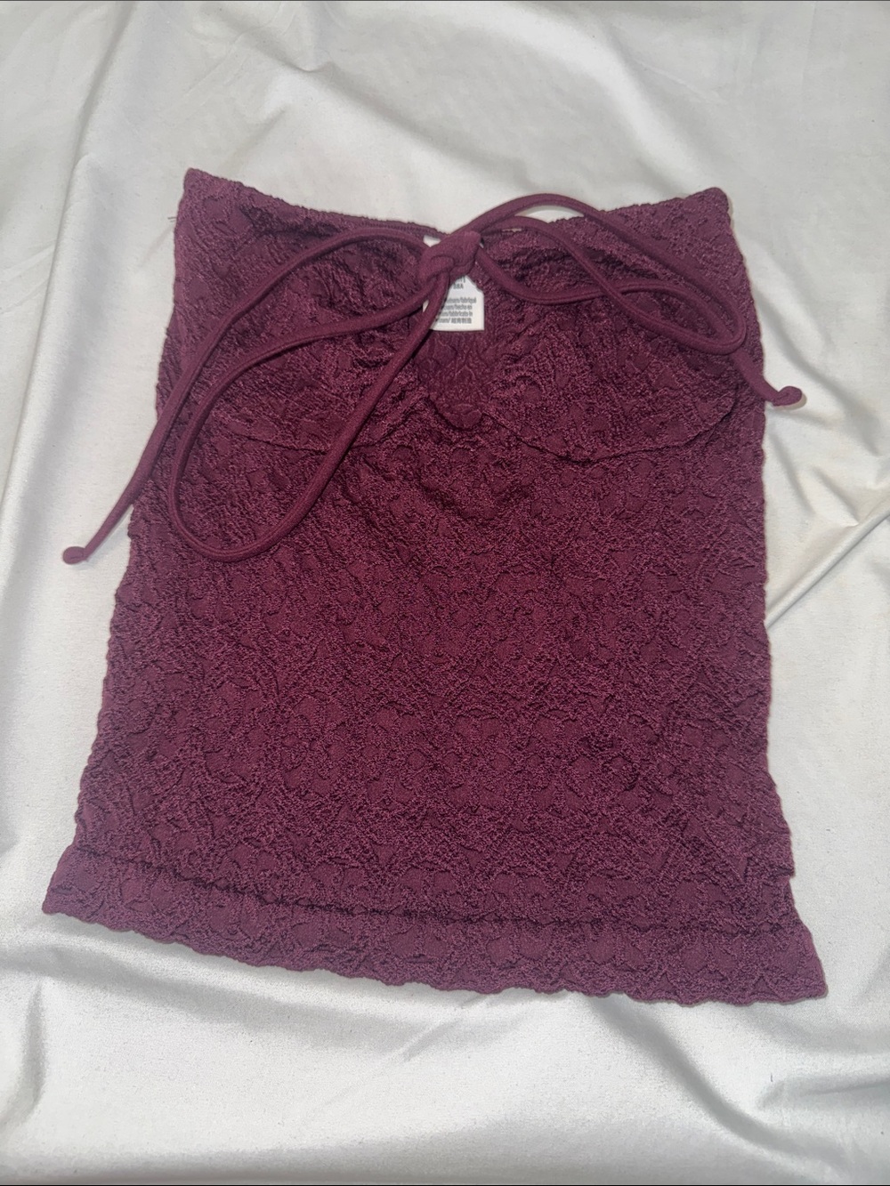 Lace Tube Top with Tie Detail - Plum